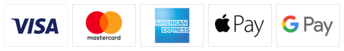 Accepted payment methods: Visa, Mastercard, American Express, Apple Pay, Google Pay