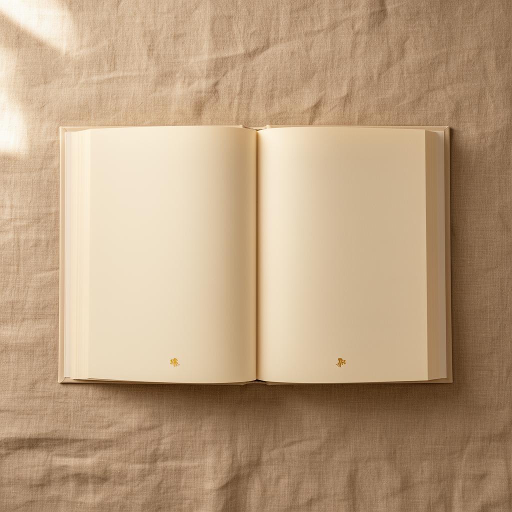 An open hardcover memoir book on warm linen